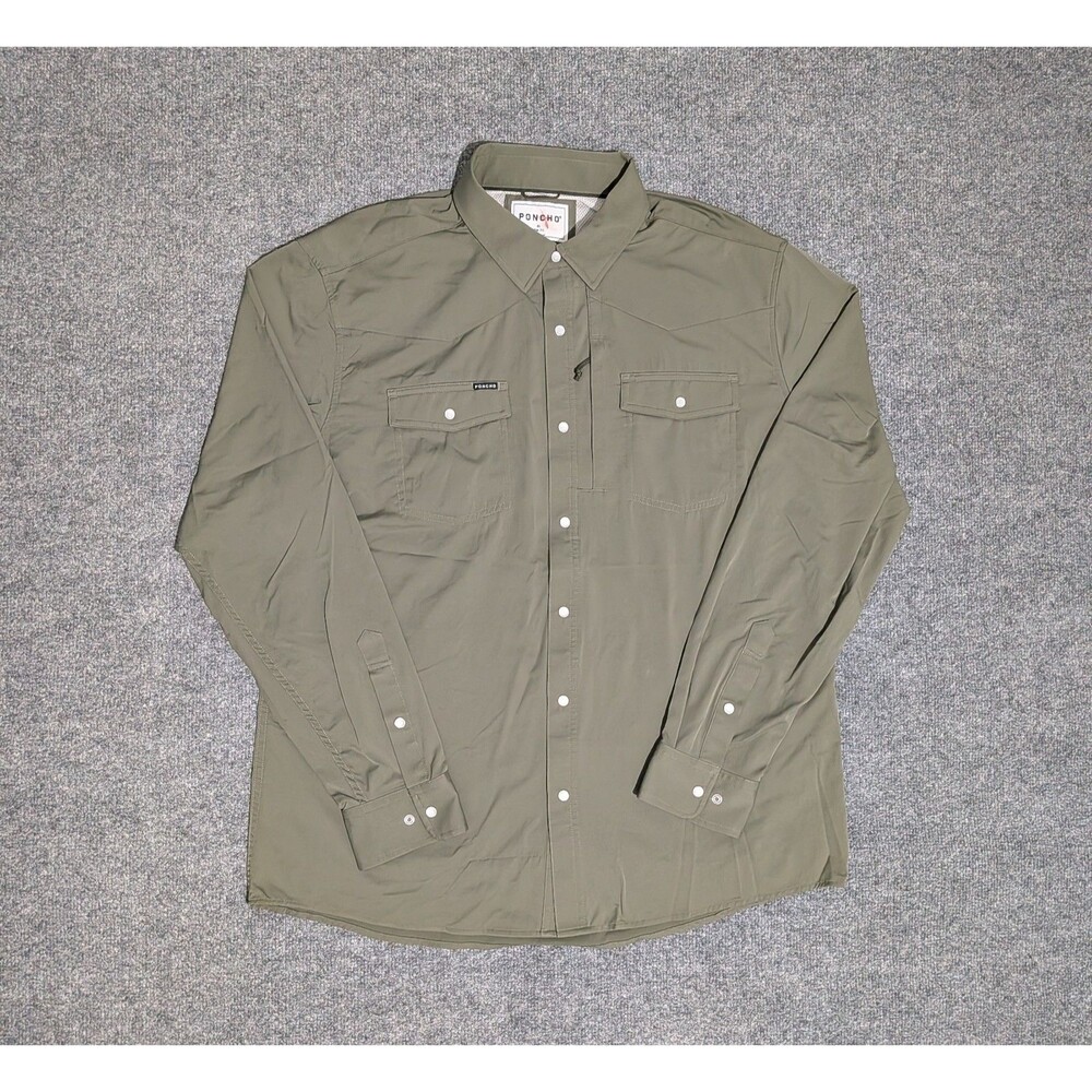 Poncho Shirt Mens XL Slim Fit Pearl Snap Long Sleeve Green
